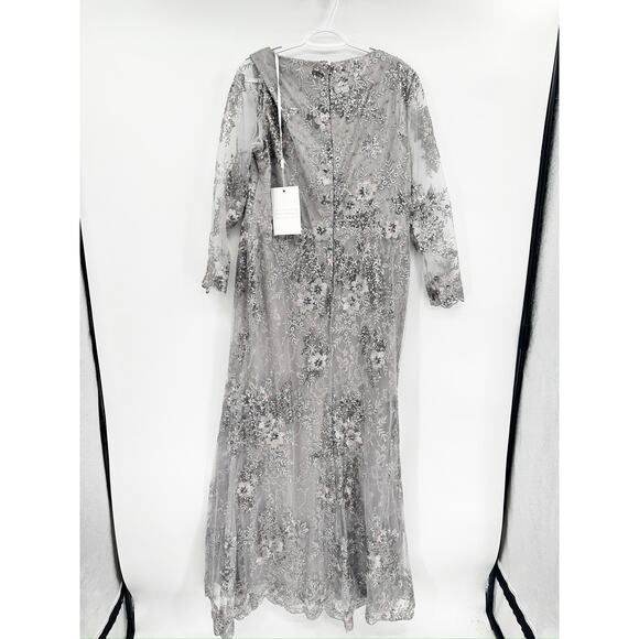 Mac Duggal 67539 Embellished Lace V Neck Illusion Gown Size 10 Platinum NWT - Picture 4 of 8